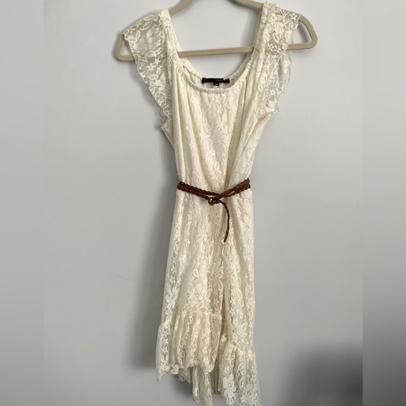 Dresses | White Lace Dress With Brown Belt | Poshmark